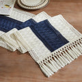 Macrame Style Bicolor Stitching Table Runner 14x108in Navy Blue | Woven Boho by ZEEMARTONLINE