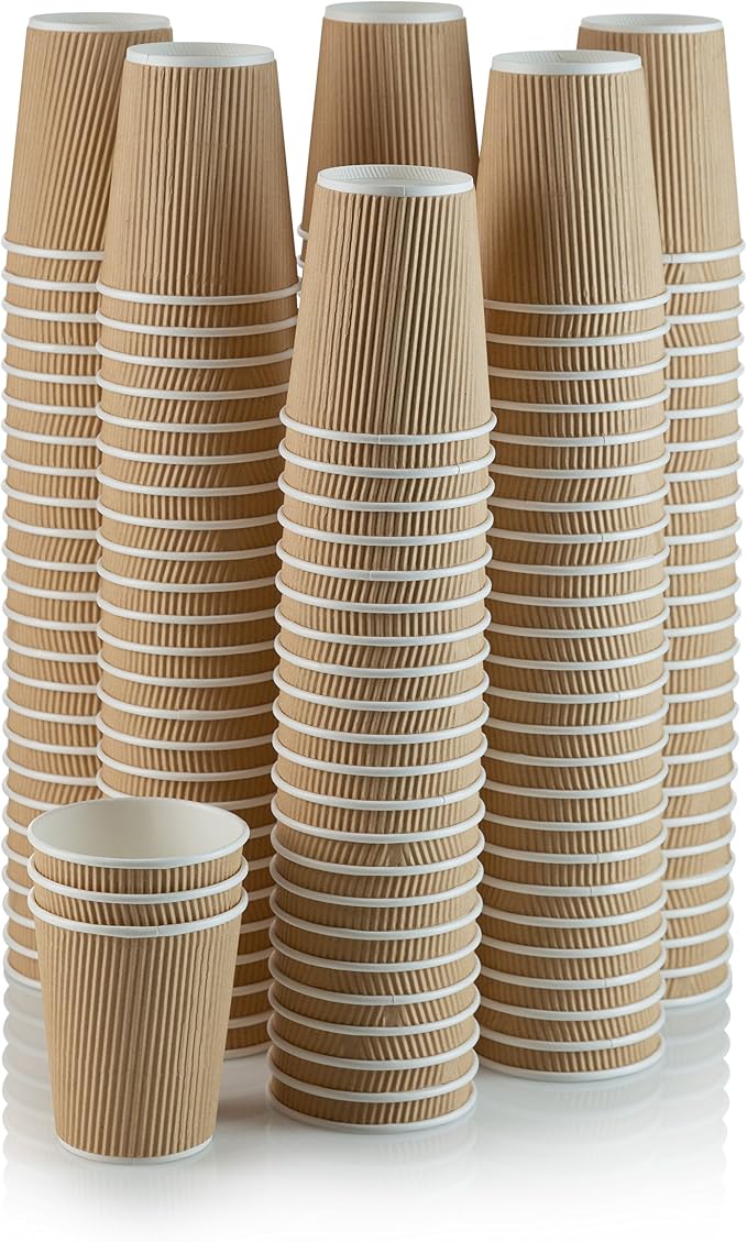 NYHI 150 8 oz Ripple Kraft Paper Cups Brown Hot Cold 3 Layer Rippled Small by NYHI