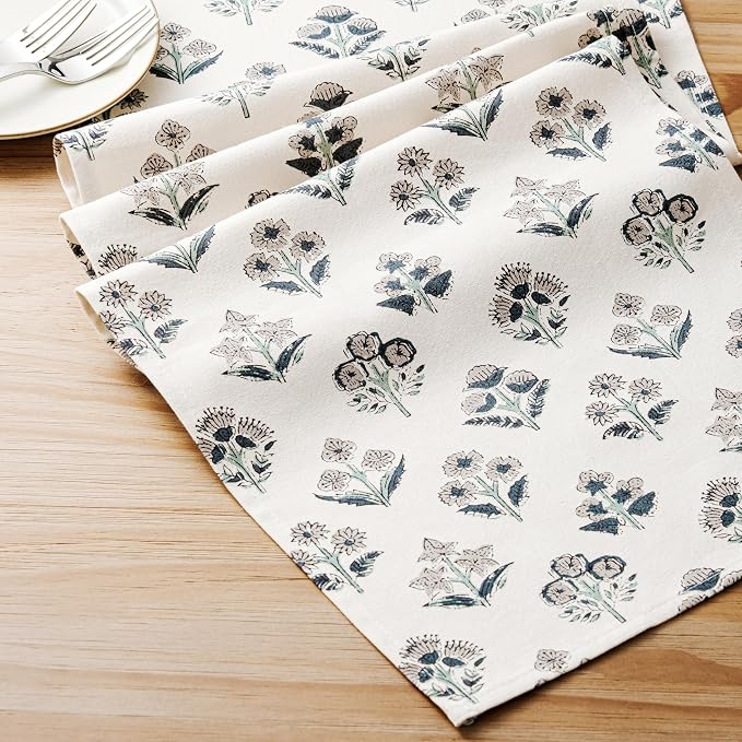 Block Print Floral Decorative Table Runners, 13x60 Inch Grey | 100% Organic - Image 6