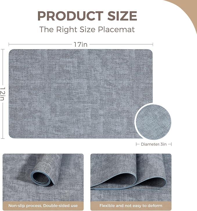 NCUE Vinyl Placemats Set of 4, Heat Resistant, Nonslip Faux Leather Waterproof - Image 4
