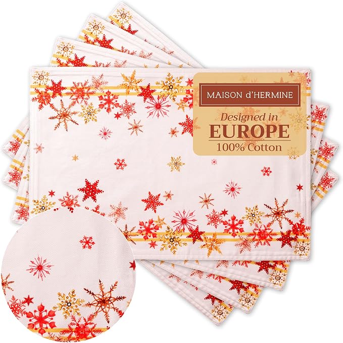 Maison d' Hermine Placemats Set of 4 Reusable 100% Cotton | Cloth Place Mats by MaisondHermine