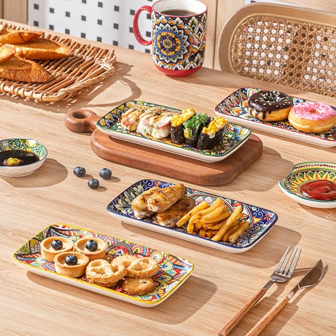 Henten Home Ceramic 8 Inch Salad Plates, Rectangular Snack Plate Set of 6 - Image 3