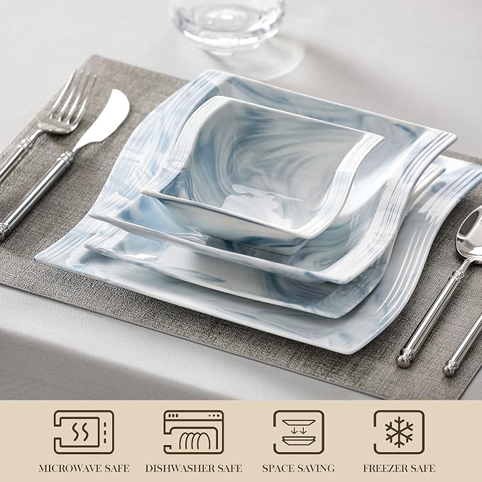MALACASA Plates and Bowls Sets, 26 Piece Blue Dinnerware Sets - Image 4