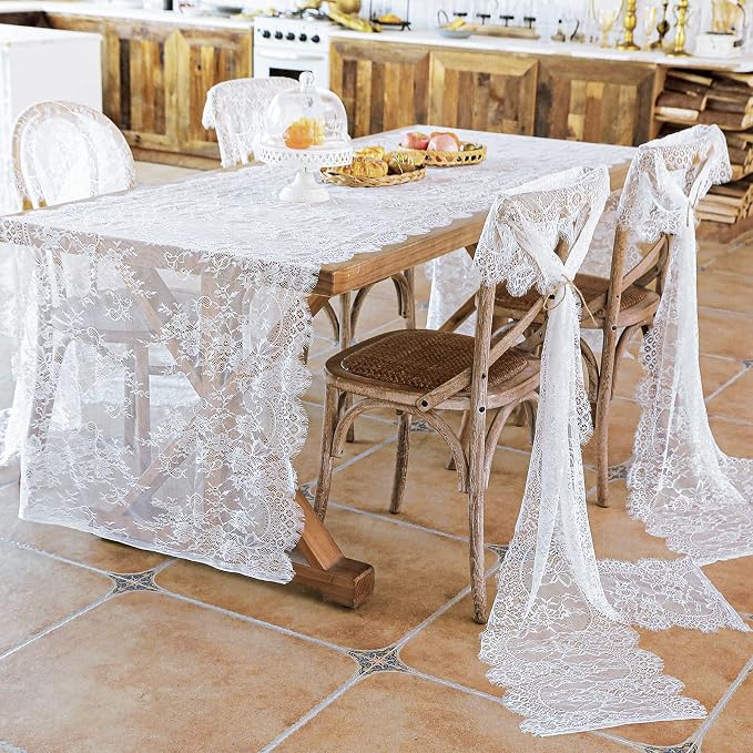 2 Pcs White Lace Table Runner 30 x 120 Inch Vintage Rustic Table Runner - Image 2