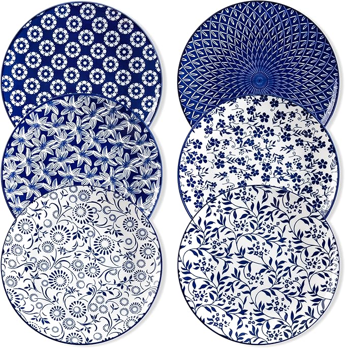 vancasso 10.25" Blue Dinner Plates Set of 6, Porcelain Vintage | Microwave by vancasso