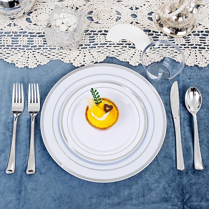 WELLIFE Silver Plates, Plastic Dinnerware Set - Image 3