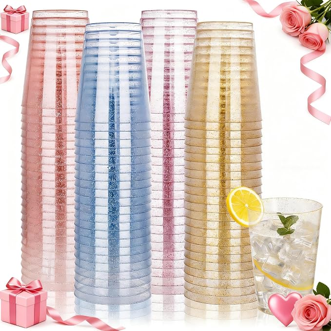 DaYammi 100 Pack 10 Oz Plastic Cups Glitter Disposable Cups in Assorted Colors by DaYammiwillaccompanyyou