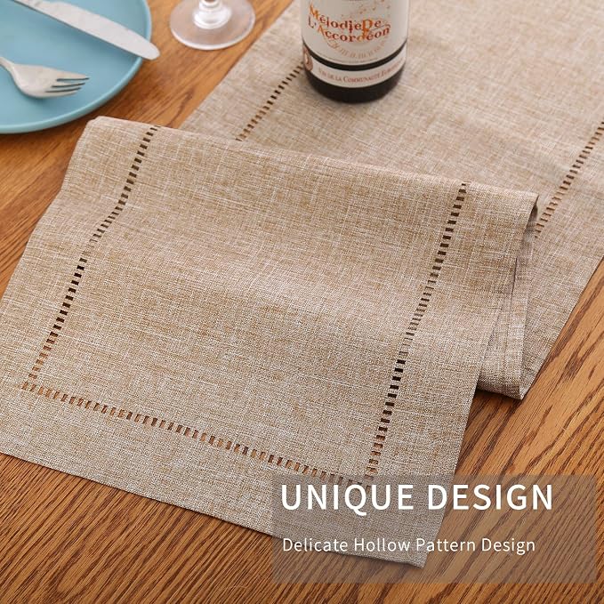 Tosewever Decorative Linen Table Runner Farmhouse Style Tabletop Collection 14 - Image 3