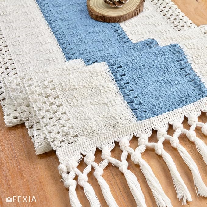 Boho Table Runner for Home Decor 12x72 Light Blue Farmhouse Decor | 72 Inches - Image 5