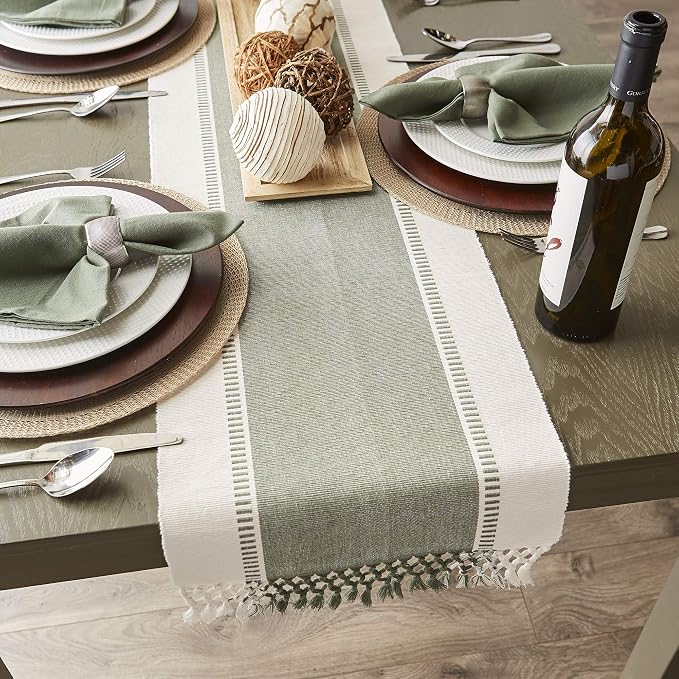DII Dobby Stripe Table Runner, 13x108 Artichoke & Cream Background - Image 8