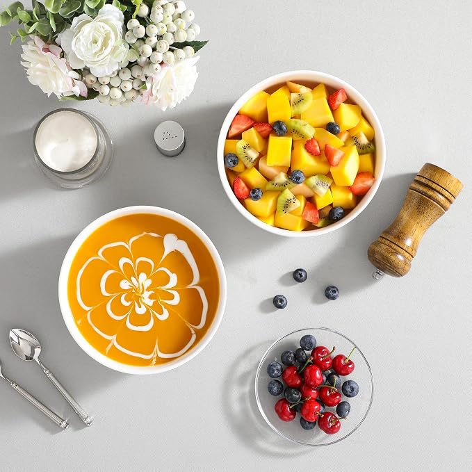 MALACASA Salad Soup Bowls Set of 2, 44 OZ White Ceramic Bowls | Porcelain Bowls - Image 8