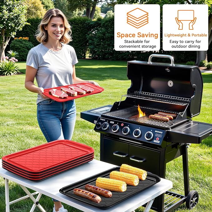 Grilling Prep & Serve Trays for Party Set of 6, Large BBQ Serving Platters | - Image 5