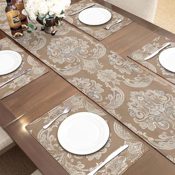 Loom and Mill Damask Floral Table Runner 108 Inches Long, Light Coffee | Luxury - Image 7
