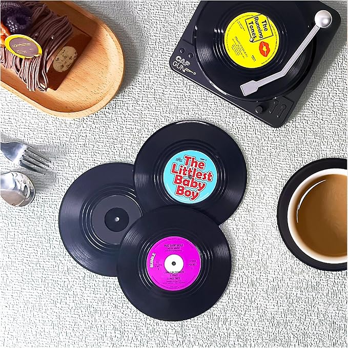 Funny Retro Vinyl Record Coasters, Creative Drink Coasters Set of 6 - Image 2