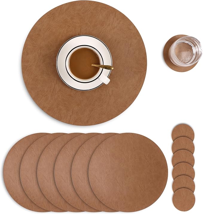 Jovono PU Leather Placemats, Waterproof Coffee Coasters, Kitchen Table Mats by JOVONO