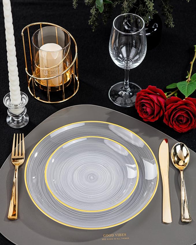 Morejoy 60Pcs Clear Plastic Plates, Modern swirl design Plate Include 30Clear - Image 6