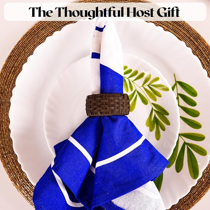 ALPHA Living HOME Woven Napkin Rings Set of 12, Rustic Farmhouse Cane Napkin - Image 6
