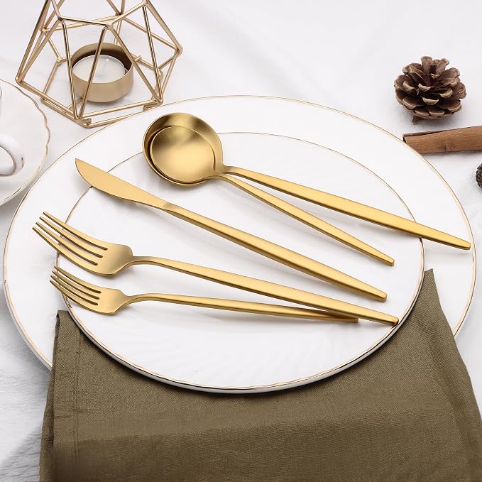 20 Piece Gold Silverware Set for 4, Terlulu Stainless Steel Flatware Set - Image 7