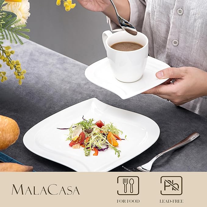 MALACASA 30 Piece Porcelain Dinnerware Set, Ivory White - Image 3