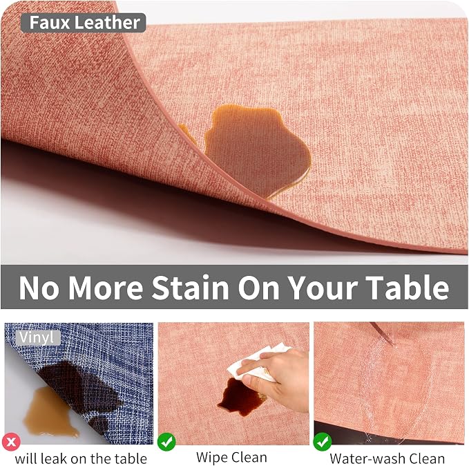 Maxpearl Faux Leather Placemats Set of 6, Peachy Pink | Waterproof - Image 3