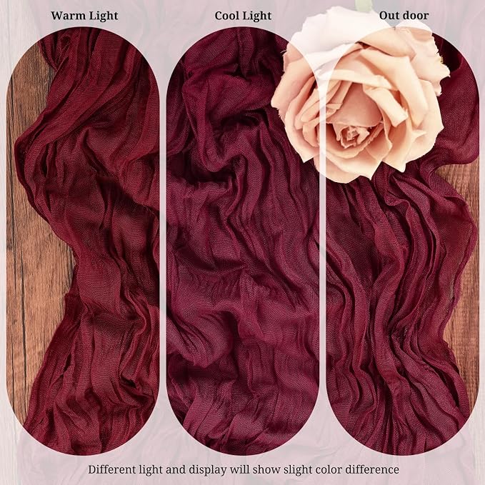 10 Pack Burgundy Cheesecloth Table Runner 17x108 Inch Boho Gauze Cheese Cloth - Image 4
