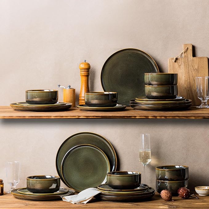 Ceramic Dinnerware Set for 6, 18-Piece Plates and Bowls Set | Handmade Reactive - Image 8