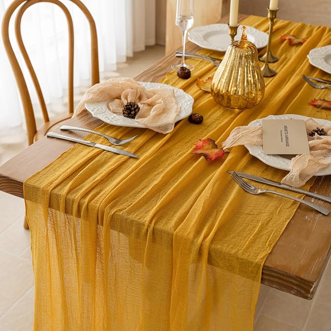 3Pcs Fall Orange Cheesecloth Table Runner 120 Inch Party Home Decor | - Image 2