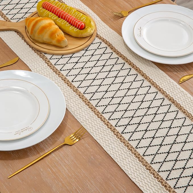 Table Runner, Boho Style with Tassels, Cotton & Linen, Farmhouse Home Decor - Image 4