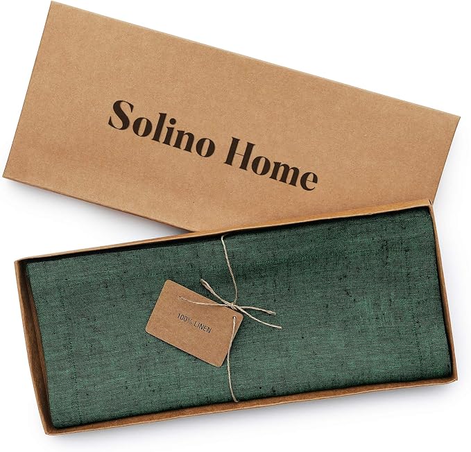 Solino Home 100% Pure Linen Table Runner Forest Green, Athena 14 x 60 in | - Image 6