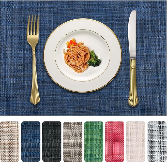 Vinyl Placemats Set of 6, PVC Woven Washable Non-Slip Table Mats, Heat by LANDVIEW
