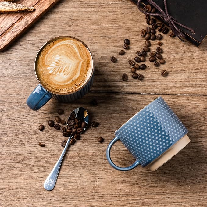 GBhome 12 OZ Stackable Coffee Mugs Set of 4, Ceramic Coffee Cups Set | Coffee - Image 2