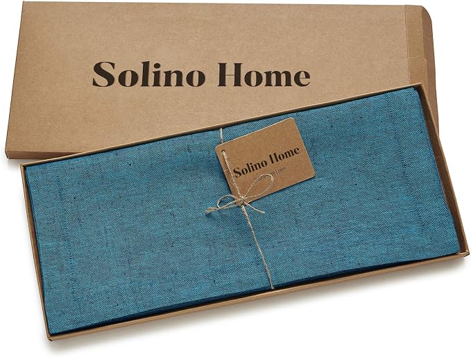 Solino Home 100% Pure Linen Dining Table Runner Teal, Athena 14 x 72 in | Table - Image 5
