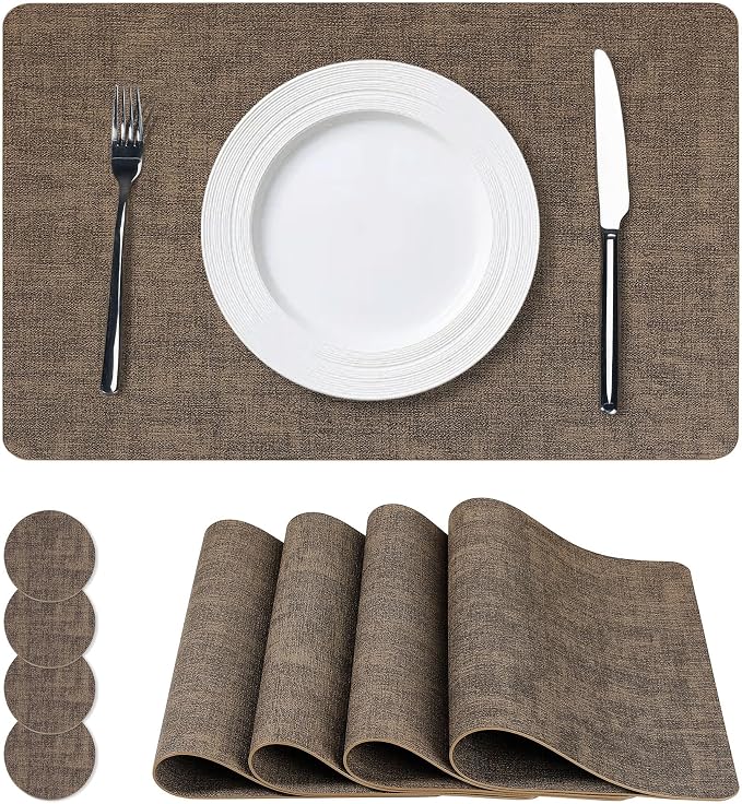 NCUE Vinyl Placemats Set of 4, Heat Resistant, Nonslip Faux Leather Waterproof by NCUE