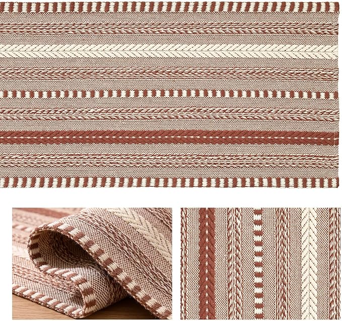 Artoid Mode Caramel Farmhouse Stripe Braided Table Runner 12x90 Inch | Holiday - Image 6