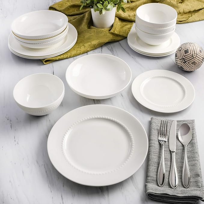 Gibson Elite Embossed Bone China 16-Piece Double Bowl Dinnerware Set, Service - Image 3