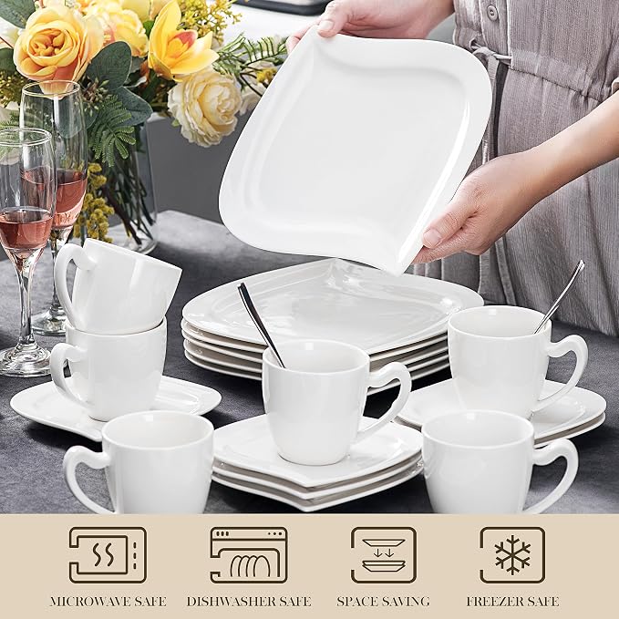 MALACASA 30 Piece Porcelain Dinnerware Set, Ivory White - Image 4