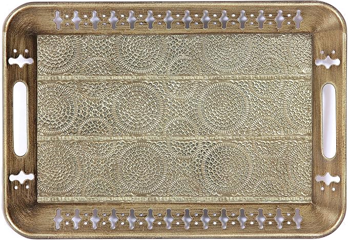 Sturdy 16" Rectangular Decorative Metal Serving Tray - Image 2