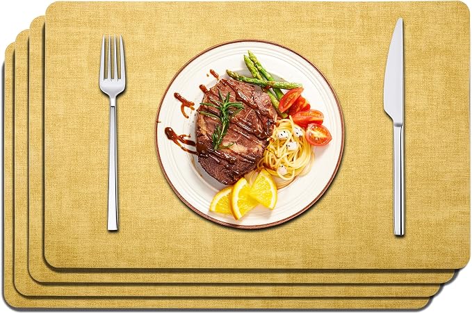 Maxpearl Faux Leather Placemats Set of 4, Light Yellow | Waterproof by Maxpearl