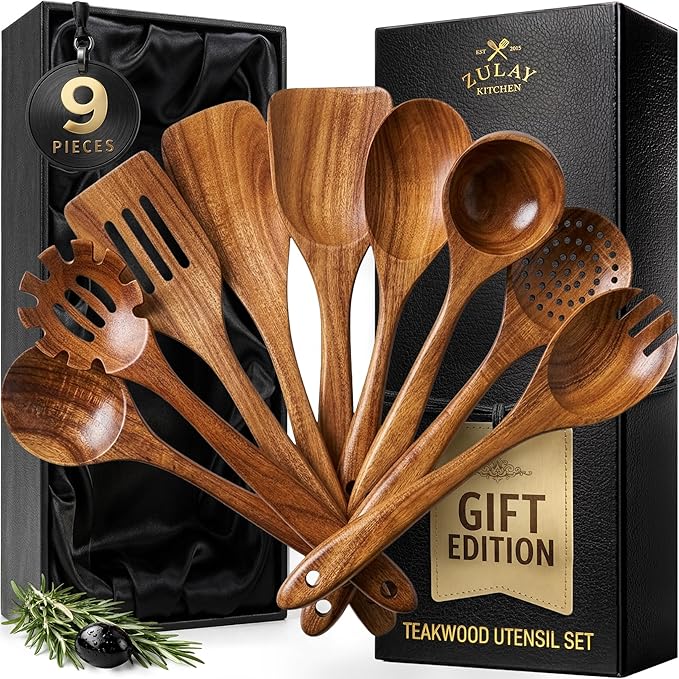 Zulay Kitchen 9-Piece Teak Wooden Utensils by ZulayKitchen