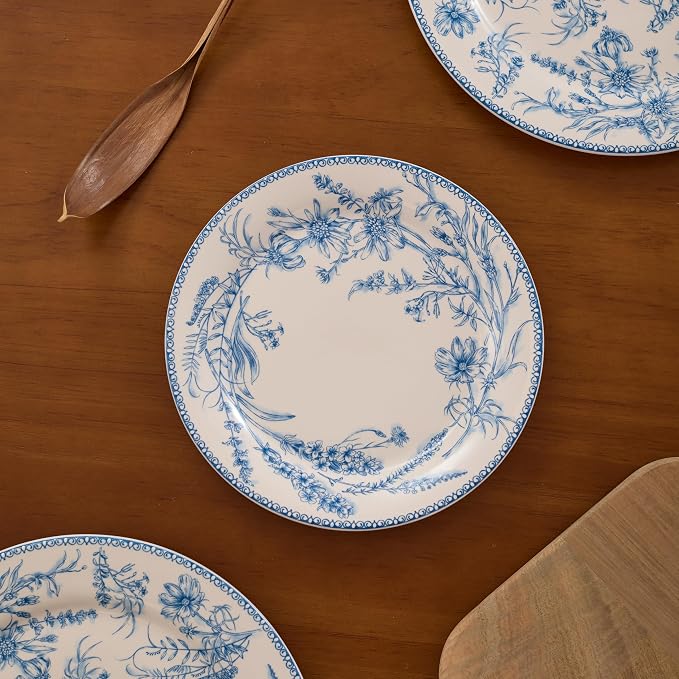 Bico Blue Garden Toile De Jouy Salad Plates Set of 4, 8.75 Inch Ceramic Dessert - Image 3