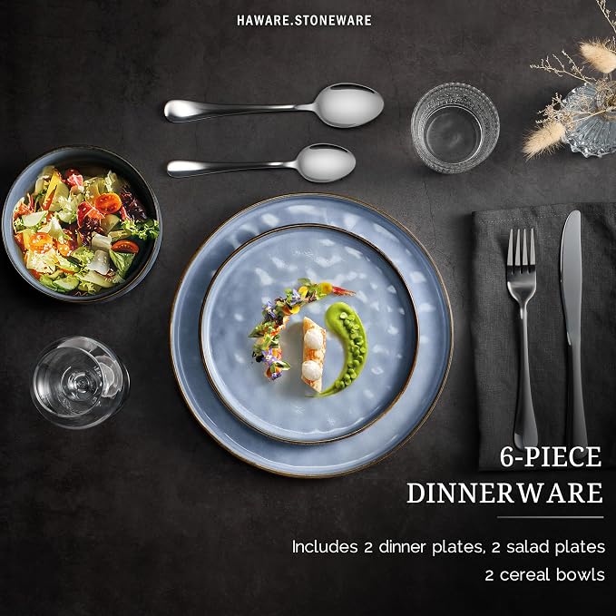 HaWare Dinnerware Sets, 6-Piece Plates and Bowls Set, Stoneware Dish Set - Image 2