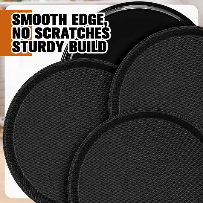 Zopeal 4 Pieces 16" Black Round Restaurant Serving Tray, Plastic Non Slip - Image 7