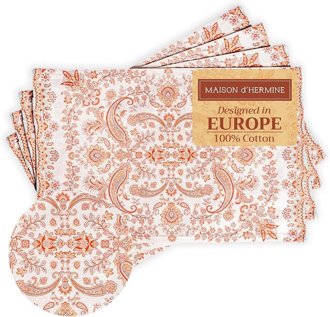 Maison d' Hermine Placemats Set of 4 Reusable 100% Cotton | Cloth Place Mats by MaisondHermine