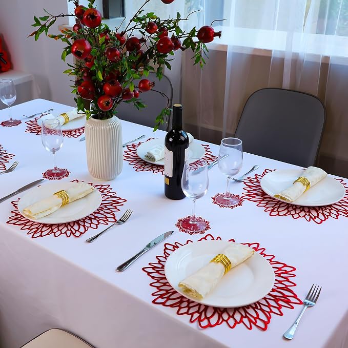 Snowkingdom 12 Pack Red Placemats Metallic Shiny Pressed Vinyl Dining Mats - Image 5