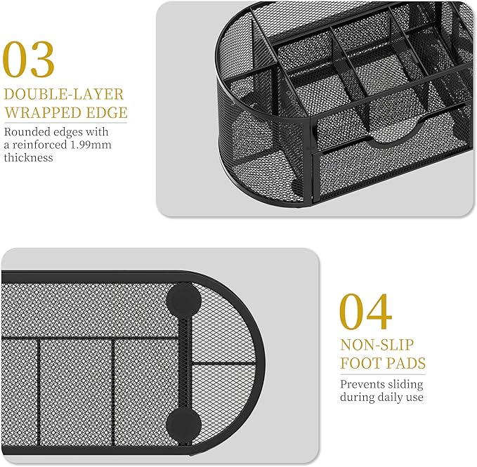Mesh Desk Organizer with Drawer, 9-Compartment Pen Holder - Image 6