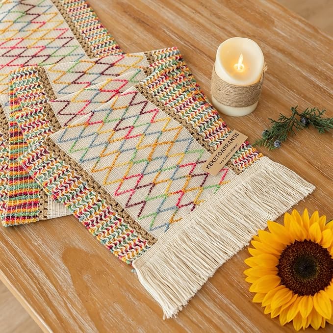 Keketoarrange Boho Macrame Table Runner 12x60 Inch | Woven Burlap Rustic Runner by KEKETOARRANGE