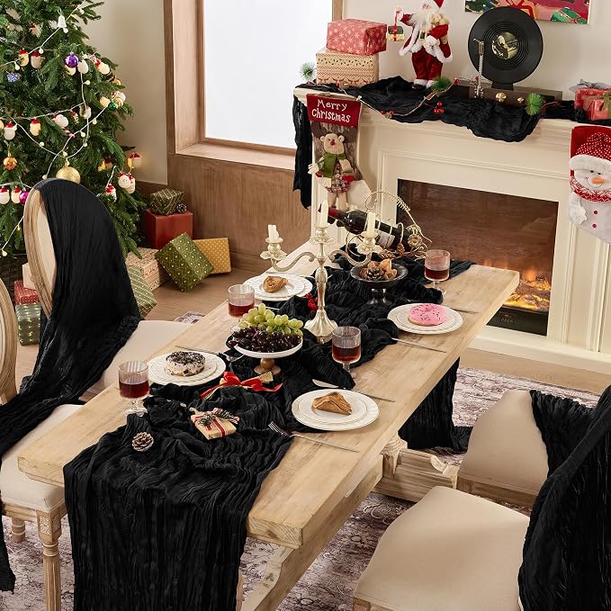 12 Pack Black Cheesecloth Table Runner Boho Gauze Black Decor | 120 Inch Sheer - Image 6