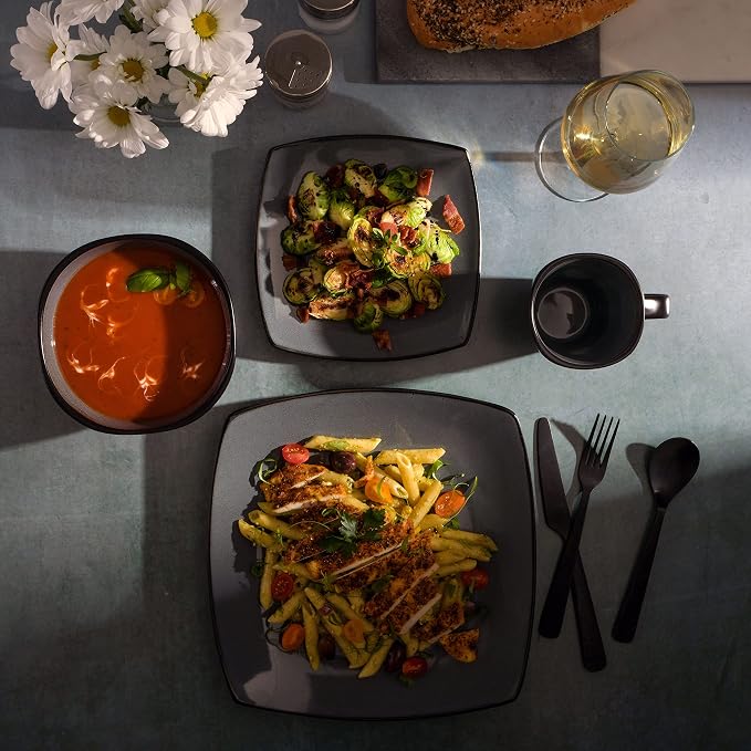 Gibson Elite Soho Lounge Square Reactive Glaze Stoneware Dinnerware Set - Image 2
