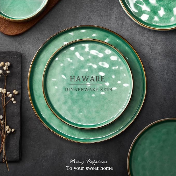 HaWare Dinnerware Sets, 24-Piece Plates and Bowls Set, Stoneware Dish Set - Image 7