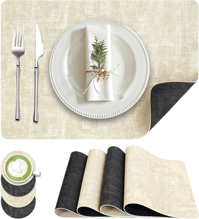 Fyvva Placemats Set of 4 Wipeable Reversible Faux Leather by Fyvva